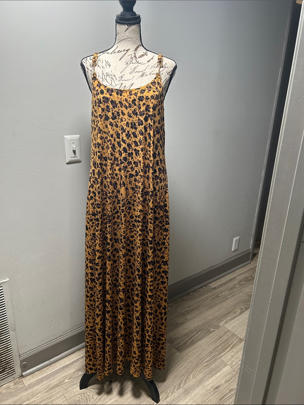Donna Morgan Leopard-Print Maxi Slip Dress - Mustard & Black